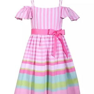 Girls Bonnie Jean pink striped dress